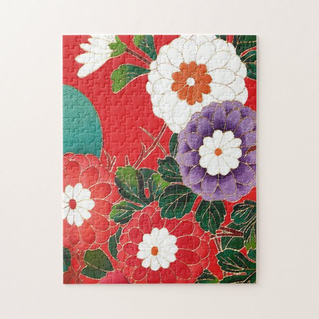 Puzzle Rojo Profundo de la Brocade Japonesa Antigua (Vertical)