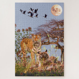 Puzzle Romance de Luna Llena - 1,04 Piezas Tigres