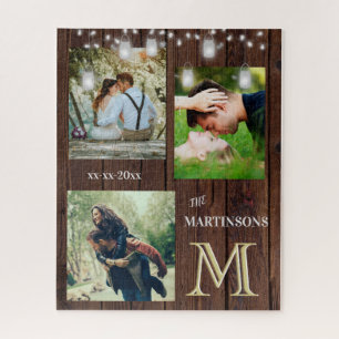Puzzle Romance Rústico Personalizado Monograma Fotos Luce