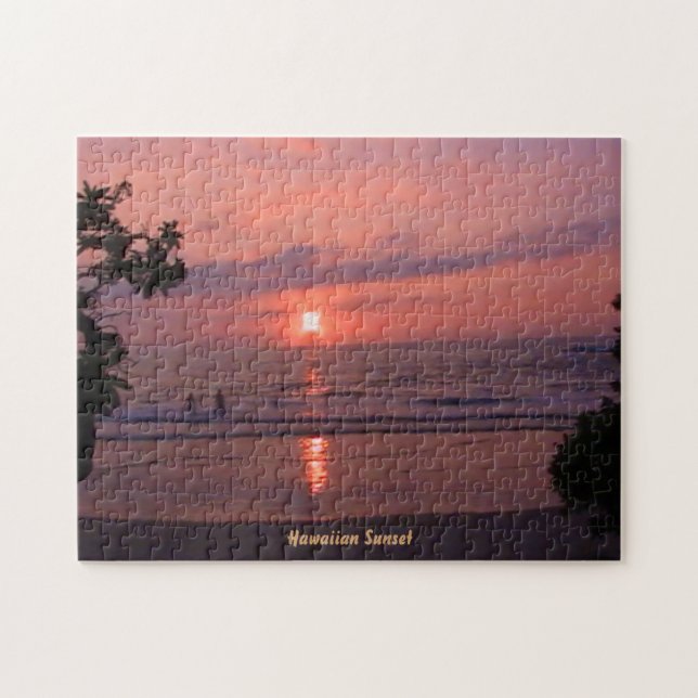 Puzzle Romántica playa hawaiana del océano atardecer (Horizontal)