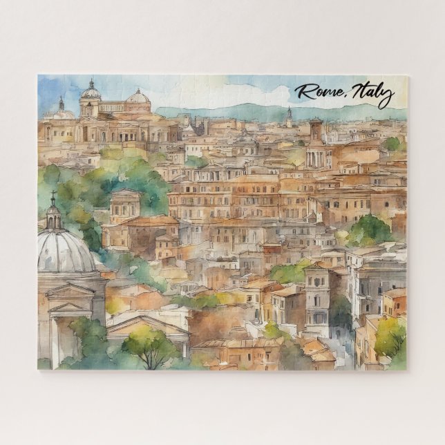 Puzzle Rome Italy Watercolor Painting Panorama View (Horizontal)