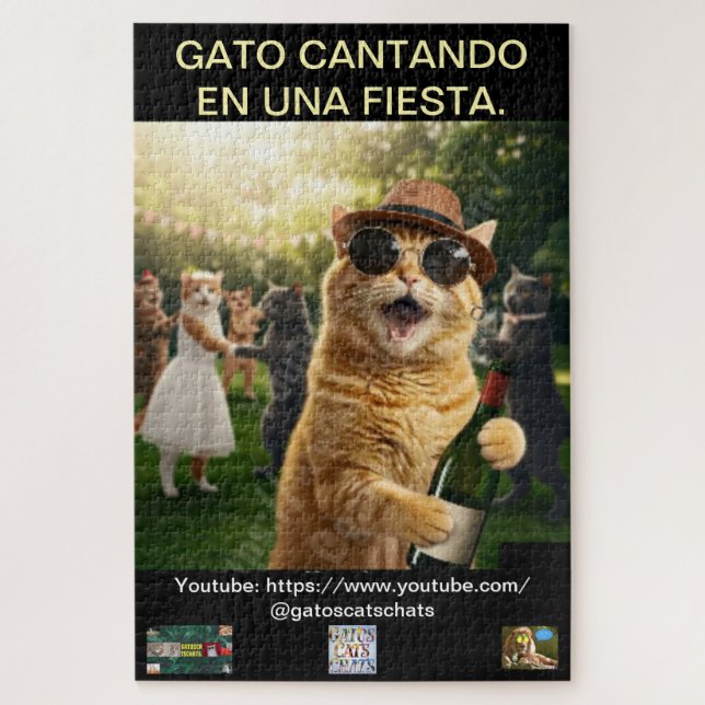PUZZLE ROMPECABEZA DE GATO CANTANDO EN UNA FIESTA (Vertical)