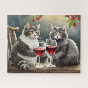 Puzzle ¡Rompecabezas de gatos bebiendo vino!