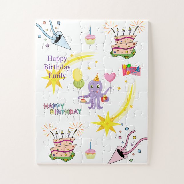 Puzzle Rompecabezas, Feliz Cumpleaños Pulpo Cupcake (Vertical)
