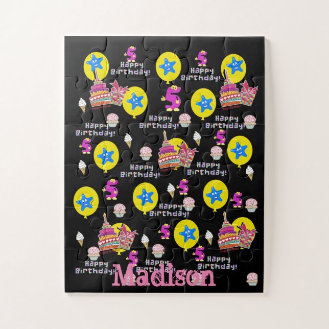 Puzzle Rompecabezas, Feliz quinto cumpleaños, #5 negro (Vertical)