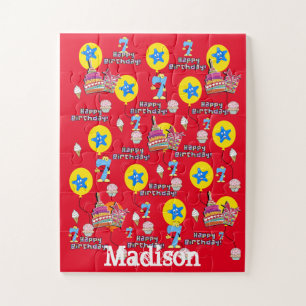 Puzzle Rompecabezas, Feliz Séptimo Cumpleaños, Rojo de Cu