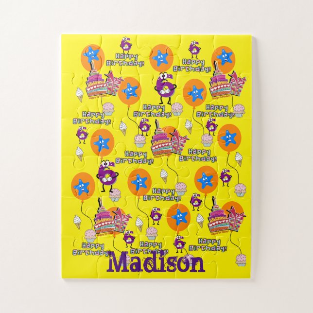 Puzzle Rompecabezas, Feliz sexto cumpleaños, #6 Amarillo  (Vertical)