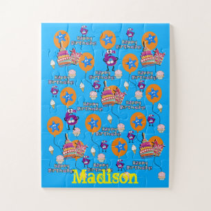 Puzzle Rompecabezas, feliz sexto cumpleaños, azul