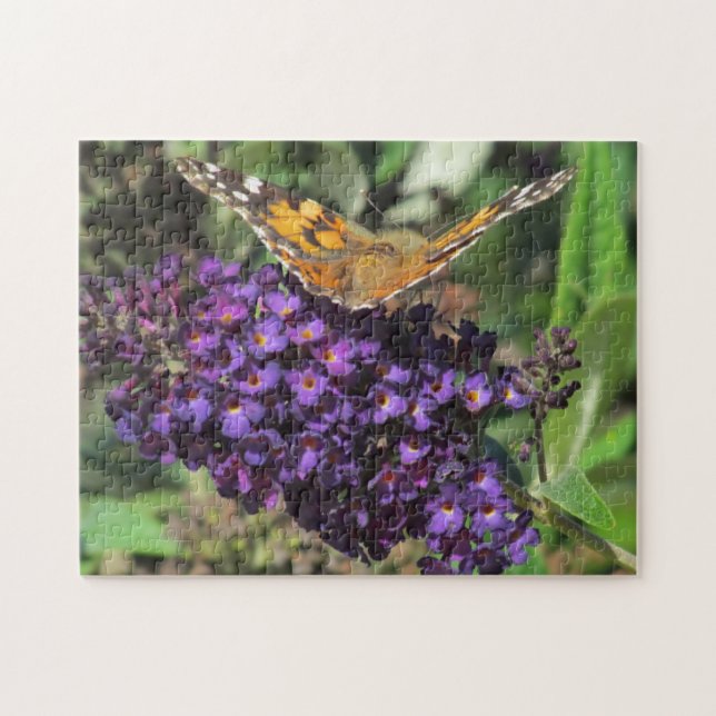 Puzzle Rompecabezas: mariposa en la flor morada (Horizontal)