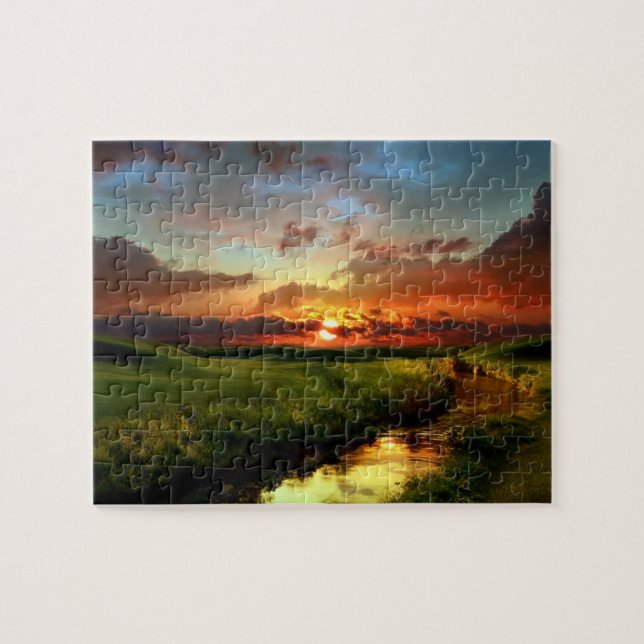 Puzzle Rompecabezas-Puesta de sol en el campo (Horizontal)