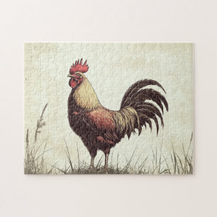 Puzzle Rooster Ilustracion Vintage Tone