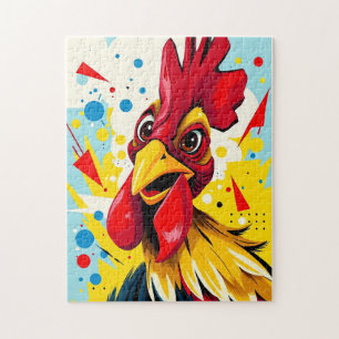 Puzzle Rooster ilustrado en color