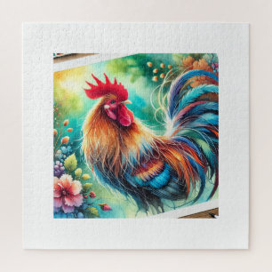 Puzzle Rooster in Morning Light 010924AREF133 - Watercolo