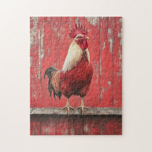Puzzle Rooster Red Wood Barn Wall