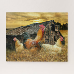 Puzzle Rooster Vintage Hens Rustic Barn Coop