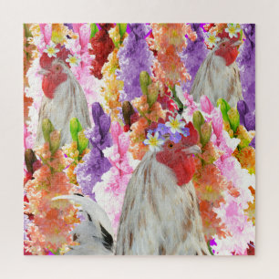 Puzzle Roosters Y Flores Hollyhock,
