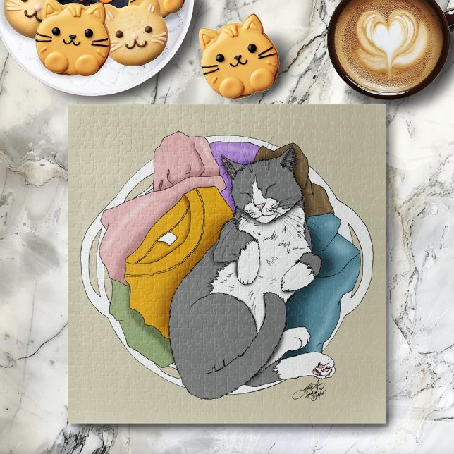 Puzzle Ropa Blanca con Pelo de Gato Gris (Subido por el creador)