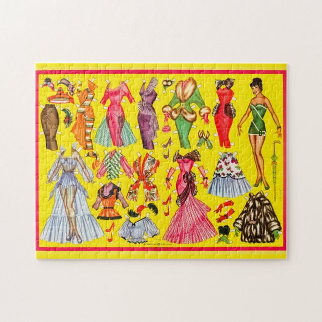 Puzzle Ropa de moda de muñecas de papel retro de los años (Horizontal)