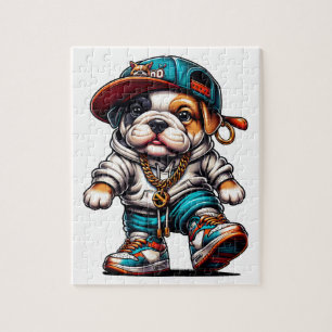 Puzzle Ropa informal cachorro Bulldog adorable 110 piezas