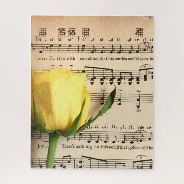 Puzzle Rosa amarilla de la música de la hoja (Vertical)