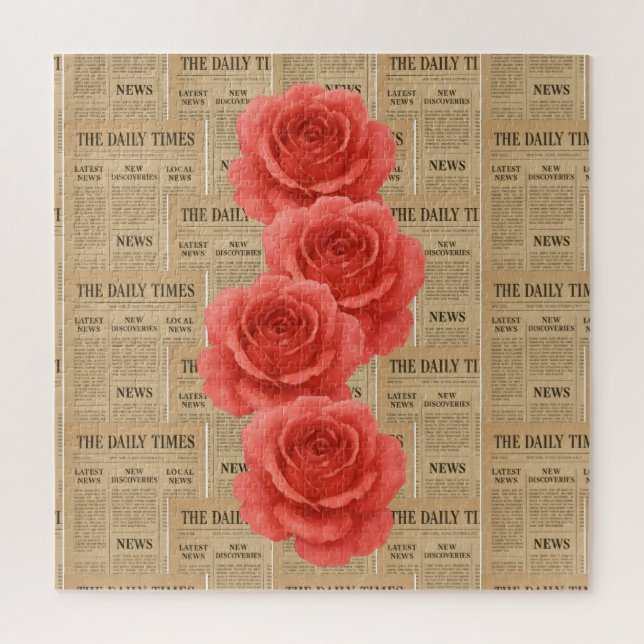 Puzzle Rosa de época sobre papel antiguo (Vertical)