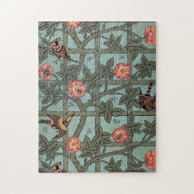 Puzzle Rosa de escalada y pequeño pájaro, William Morris (Vertical)