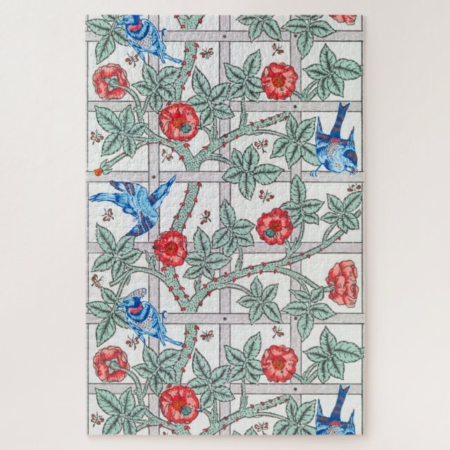 Puzzle Rosa de escalada y pequeño pájaro, William Morris (Vertical)
