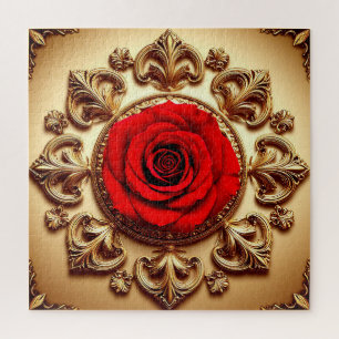 Puzzle Rosa elegante con marco decorativo ornamentado