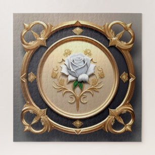 Puzzle Rosa elegante con marco decorativo ornamentado