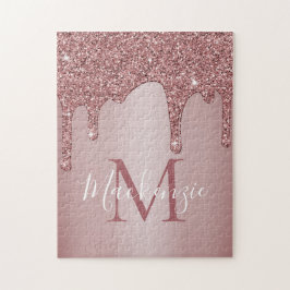 Puzzle Rosa Girly Gold Sparkle Purpurinas Dris Monograma