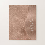 Puzzle Rosa metálico Purpurina de oro personalizado<br><div class="desc">Personalice fácilmente este rompecabezas de imitación metalizado y glamoroso purpurina con motivos de oro con su propio nombre personalizado.</div>