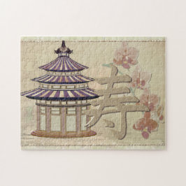 Puzzle Rosa Pagoda Mixed Media Oriental