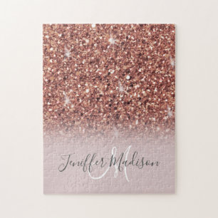 Puzzle Rosa purpurina de oro Nombre personalizado