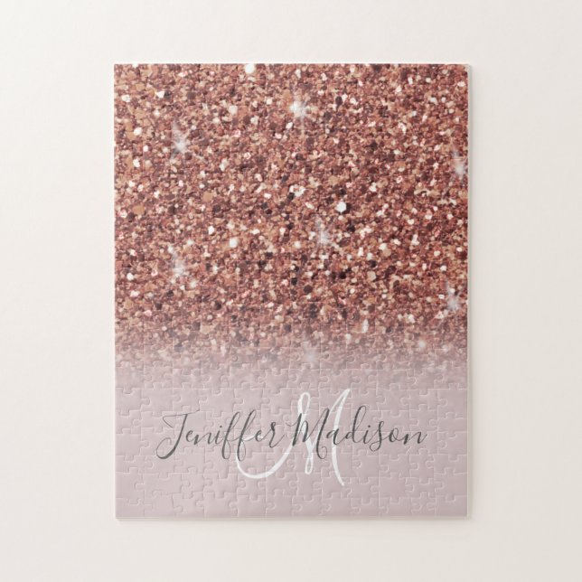 Puzzle Rosa purpurina de oro Nombre personalizado (Vertical)