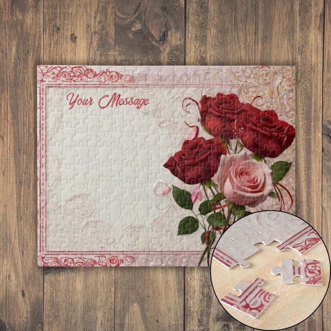 Puzzle Rosa roja personalizada (Personalized Red Rose Jigsaw Puzzle)