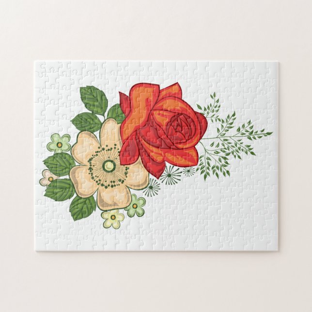Puzzle Rosa Roja y Daisies (Horizontal)