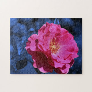 Puzzle Rosa Rojo En Arte De Flor De Tinta Azul