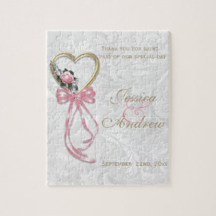 Puzzle Rosa Romántica, Corazón de Oro y Cinta Rosa