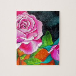Puzzle Rosa rosa con arte acuarela naranja