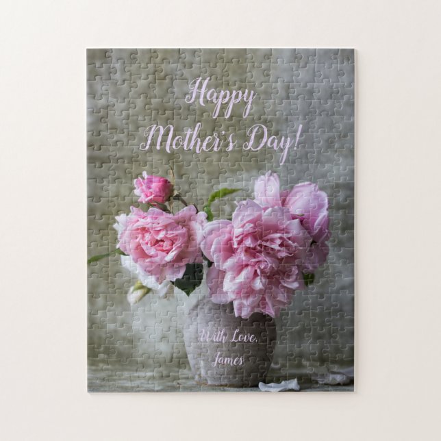 Puzzle Rosa Rosa Peony Flores Personalizado Texto Floral (Vertical)