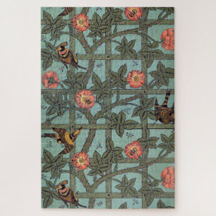 Puzzle Rosa trepadora y pajarito, William Morris