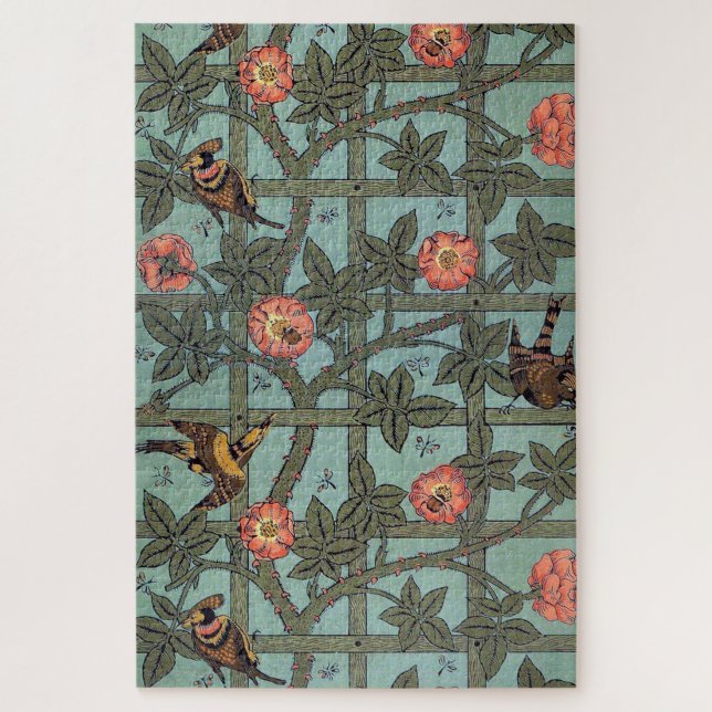 Puzzle Rosa trepadora y pajarito, William Morris (Vertical)