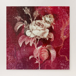 Puzzle ROSA ÚNICA sobre fondo rojo