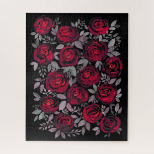 Puzzle Rosas acuarelas sobre fondo negro, acuarela