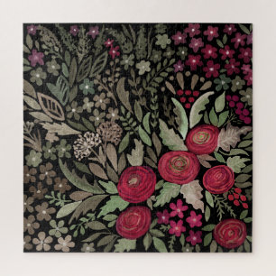 Puzzle Rosas acuarelas sobre fondo negro, acuarela