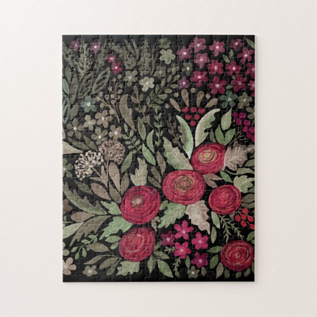 Puzzle Rosas acuarelas sobre fondo negro, acuarela (Vertical)