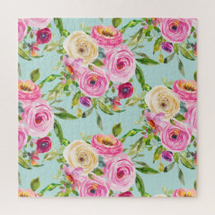 Puzzle Rosas acuáticos en rosa y crema en Aqua