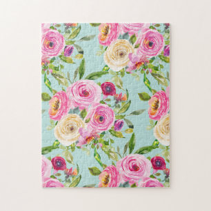 Puzzle Rosas acuáticos en rosa y crema en Aqua
