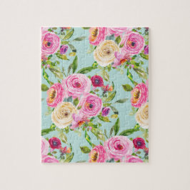 Puzzle Rosas acuáticos en rosa y crema en Aqua