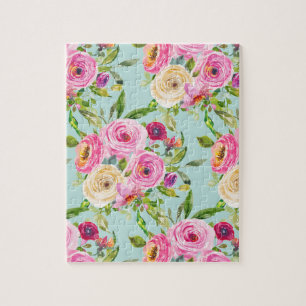 Puzzle Rosas acuáticos en rosa y crema en Aqua